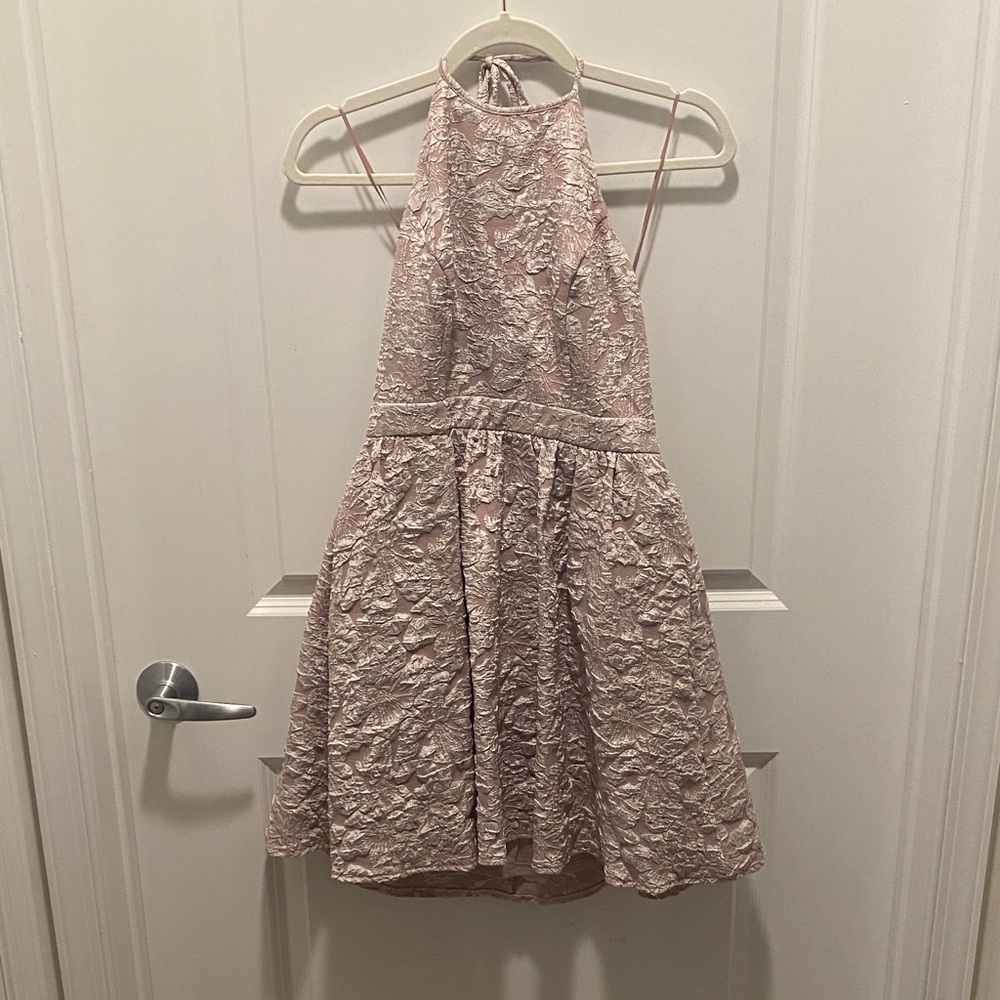 Uniquely Texured Halter Mini Dress in Pink